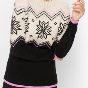 Talbots Women's XL Snowflake Fair Isle Wool Blend Mock Neck Turtleneck Sweater